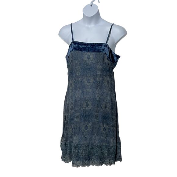 Sundance Womens 16 2-pc Midi Slip Dress Sheer Overlay Embroidered Sequin Blue - Picture 11 of 14